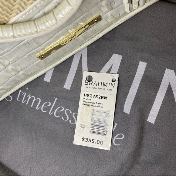 Like New & Rare Brahmin Vivian Macaroon Raffia Croc Embossed Genuine Leather Bag - Picture 7 of 16